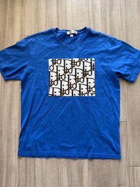 Blue Graphic Mens T-Shirt with Monogram Panel (XL) euro cut